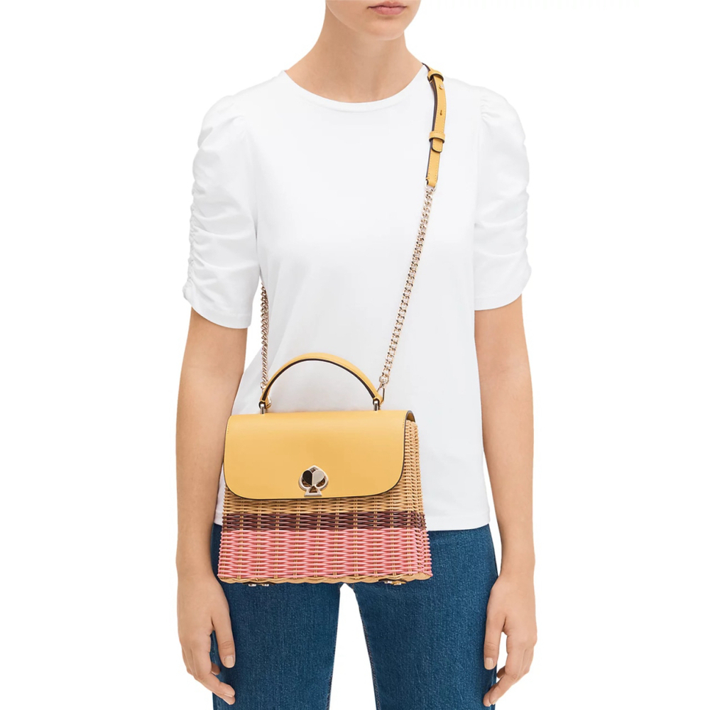 Kate Spade New York Romy Wicker Leather Trim Medium Top Handle Bag $358 - Picture 3 of 15